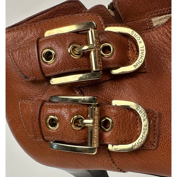 Michael Kors Tan Leather Peep Toe Booties - Picture 6 of 7